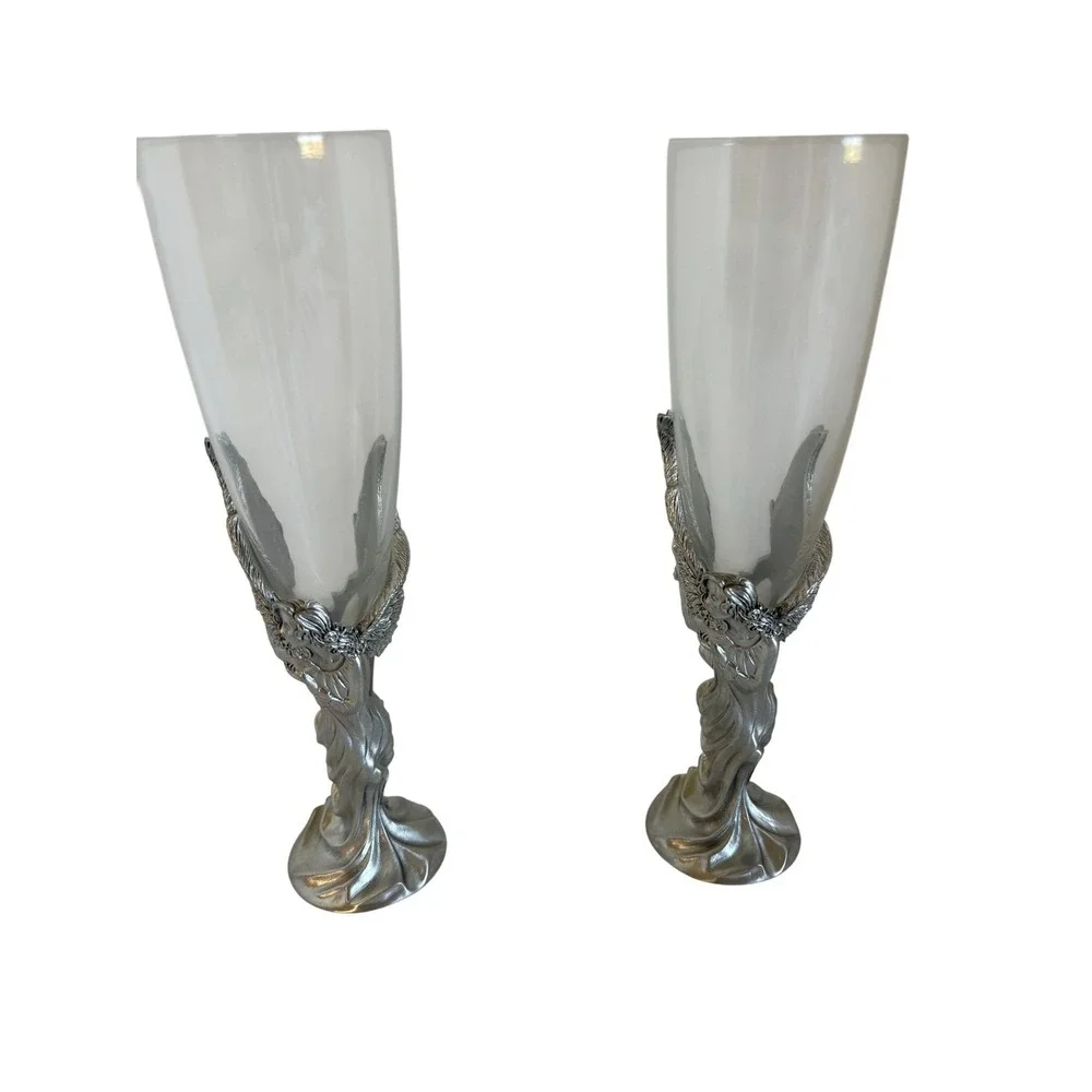 Seagull Pewter Angel Champagne‎ Flutes Set of 2 Wedding Anniversary Nova Scotia